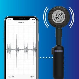 3M Littmann CORE digital stetoskop forbundet til Eko-software på telefon