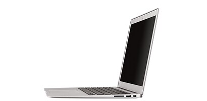 Bærbar pc, der er drejet for at vise den beskyttende 