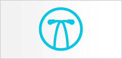 Rundt cyan ikon med bøjlesættet på et Littmann stetoskop.

