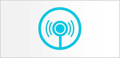 Rundt cyan ikon med bryststykket på et Littmann stetoskop og lydbølger.
