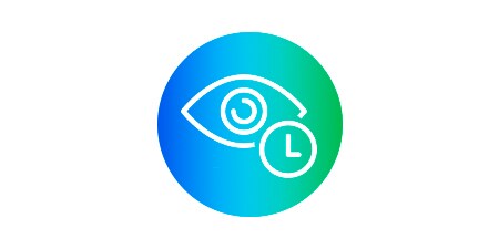Ikon for øjeæble med ur, der angiver, hvor hurtigt visuel hacking forekommer
